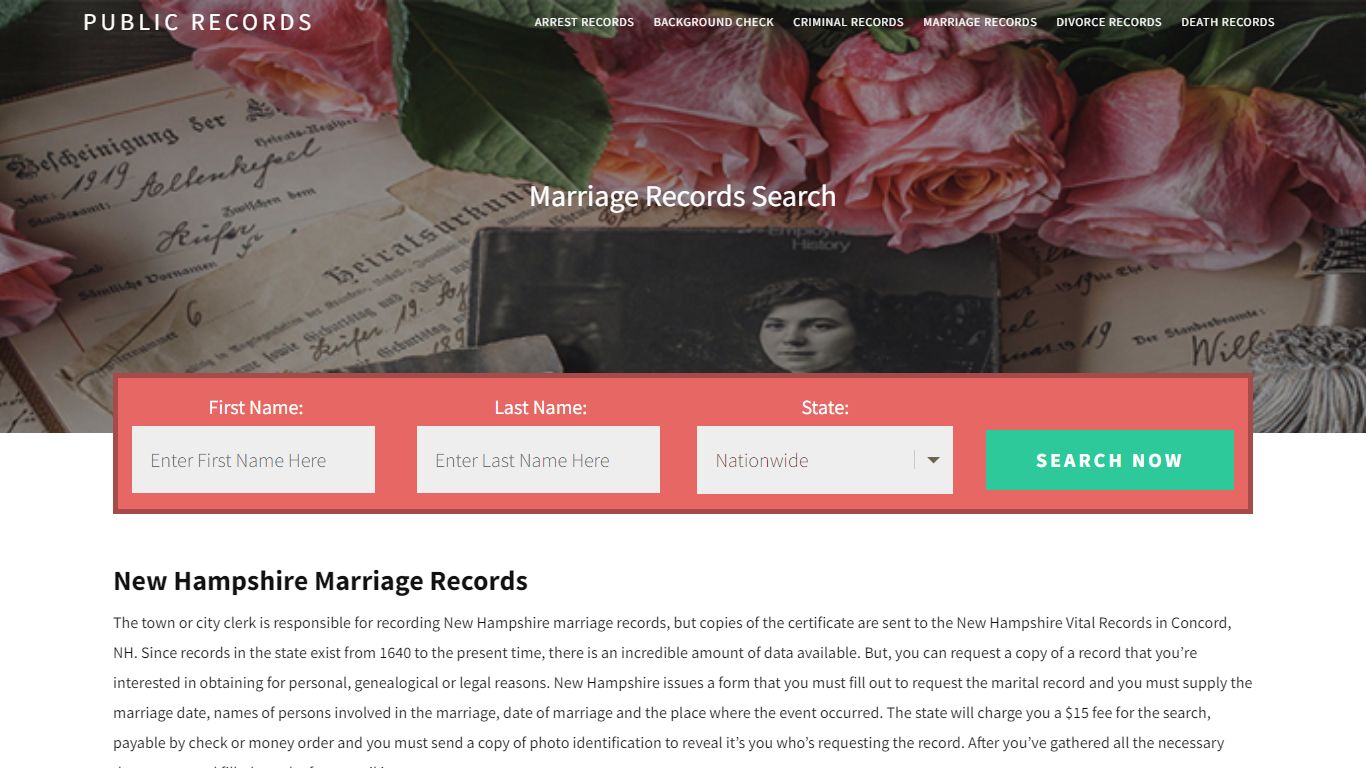 New Hampshire Marriage Records | Enter Name and Search ...