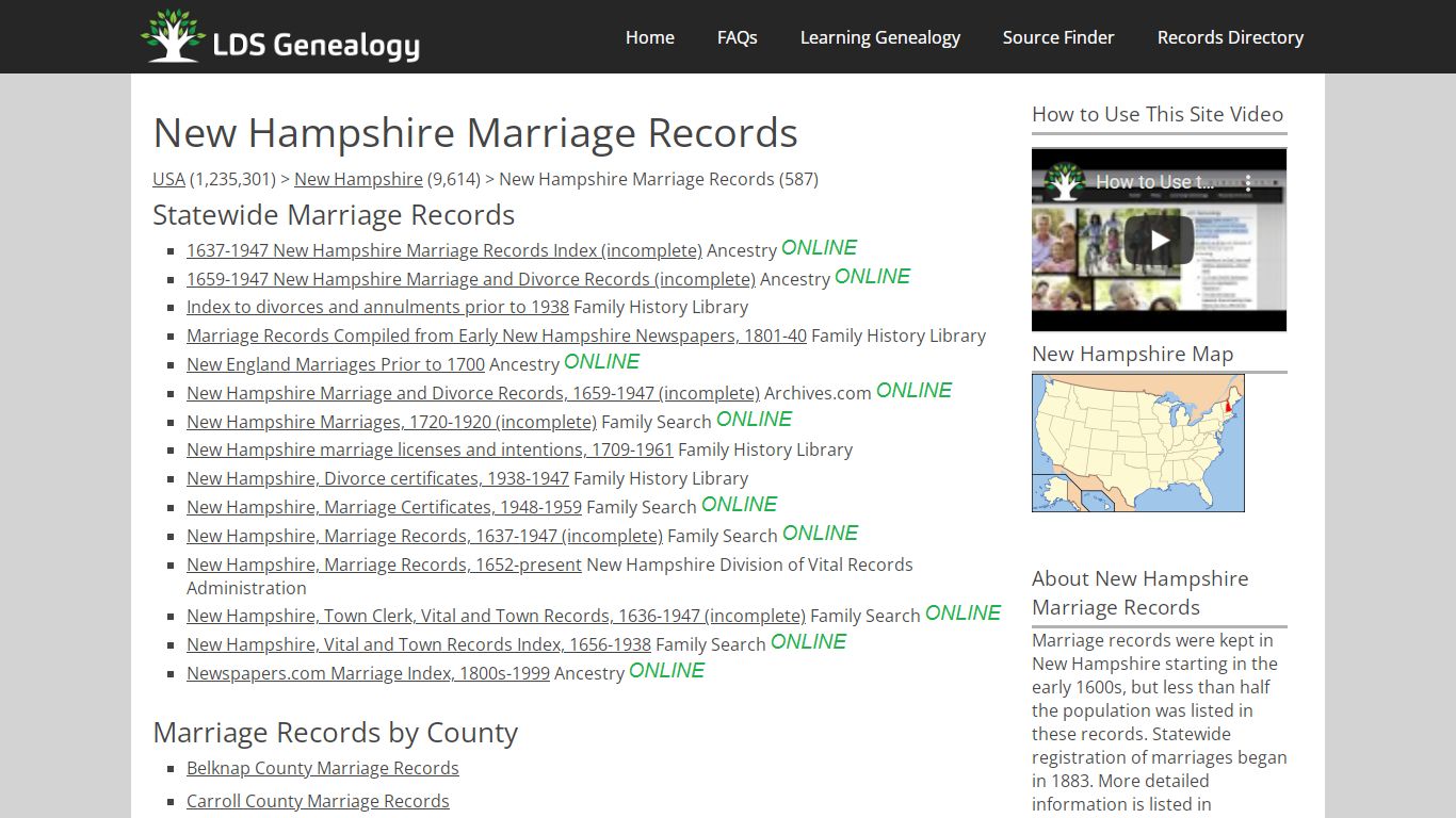 New Hampshire Marriage Records - LDS Genealogy