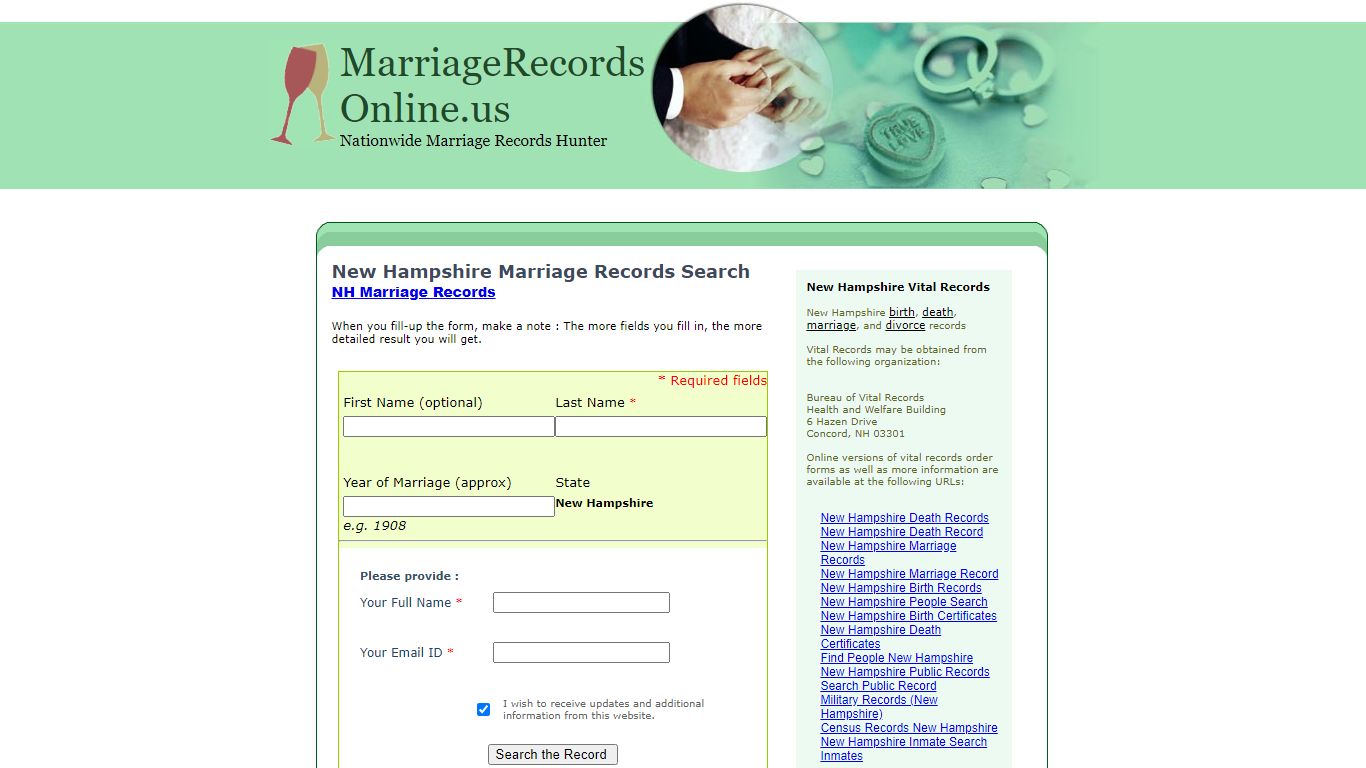 New Hampshire Marriage Records Search, New Hampshire State ...